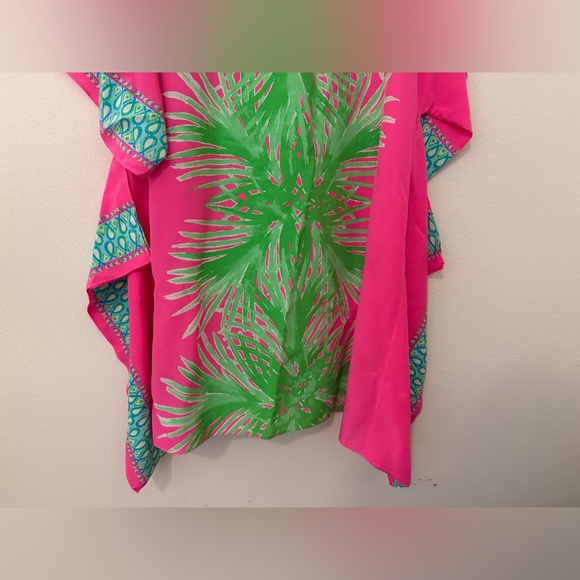 Lilly Pulitzer Julie Silk Caftan Sz L/XL Tiki Pink Palm Place Coverup Beach - Picture 6 of 10